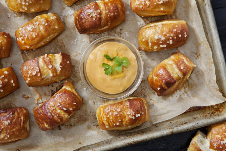 Soft Pretzel Bites with A Spicy, Cheesy Salsa Con
